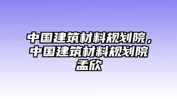 中國建筑材料規(guī)劃院，中國建筑材料規(guī)劃院孟欣