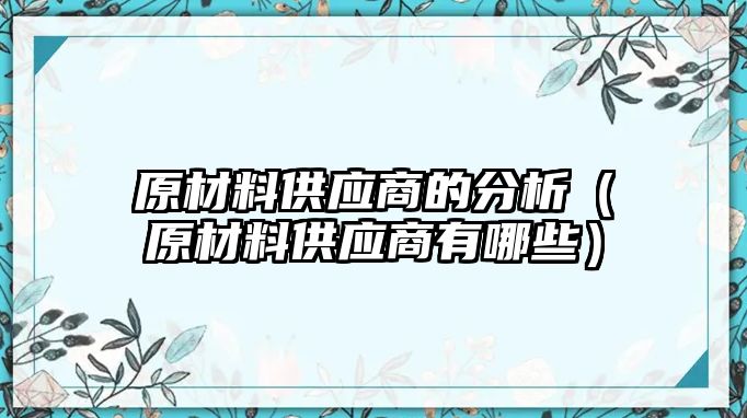 原材料供應(yīng)商的分析（原材料供應(yīng)商有哪些）