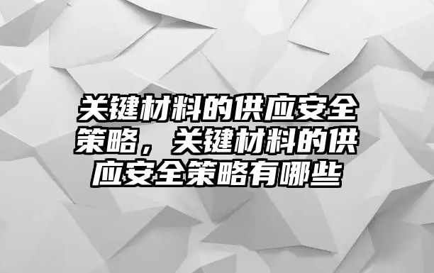 關鍵材料的供應安全策略，關鍵材料的供應安全策略有哪些